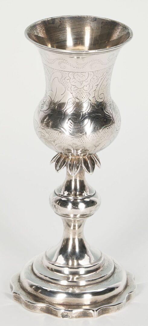 Lot 288: Pair Continental Silver Candlesticks and Kiddush Cup