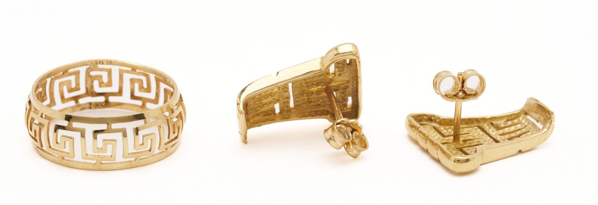 Lot 314: Three (3) 14K Gold Greek Key Jewelry – Necklace, Earrings, Ring