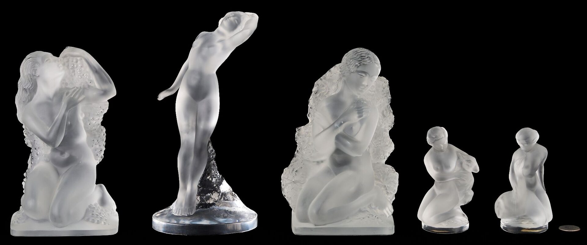 Lot 333: 5  Lalique Crystal Nude Sculptures incl. Seasons