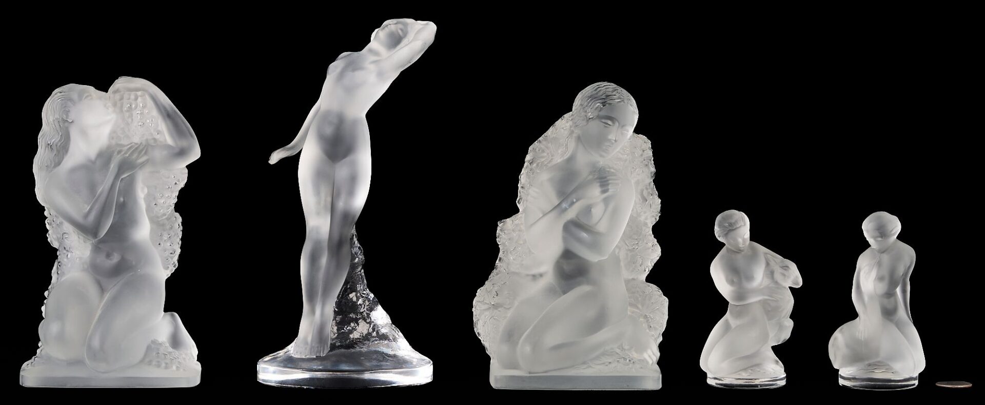 Lot 333: 5  Lalique Crystal Nude Sculptures incl. Seasons