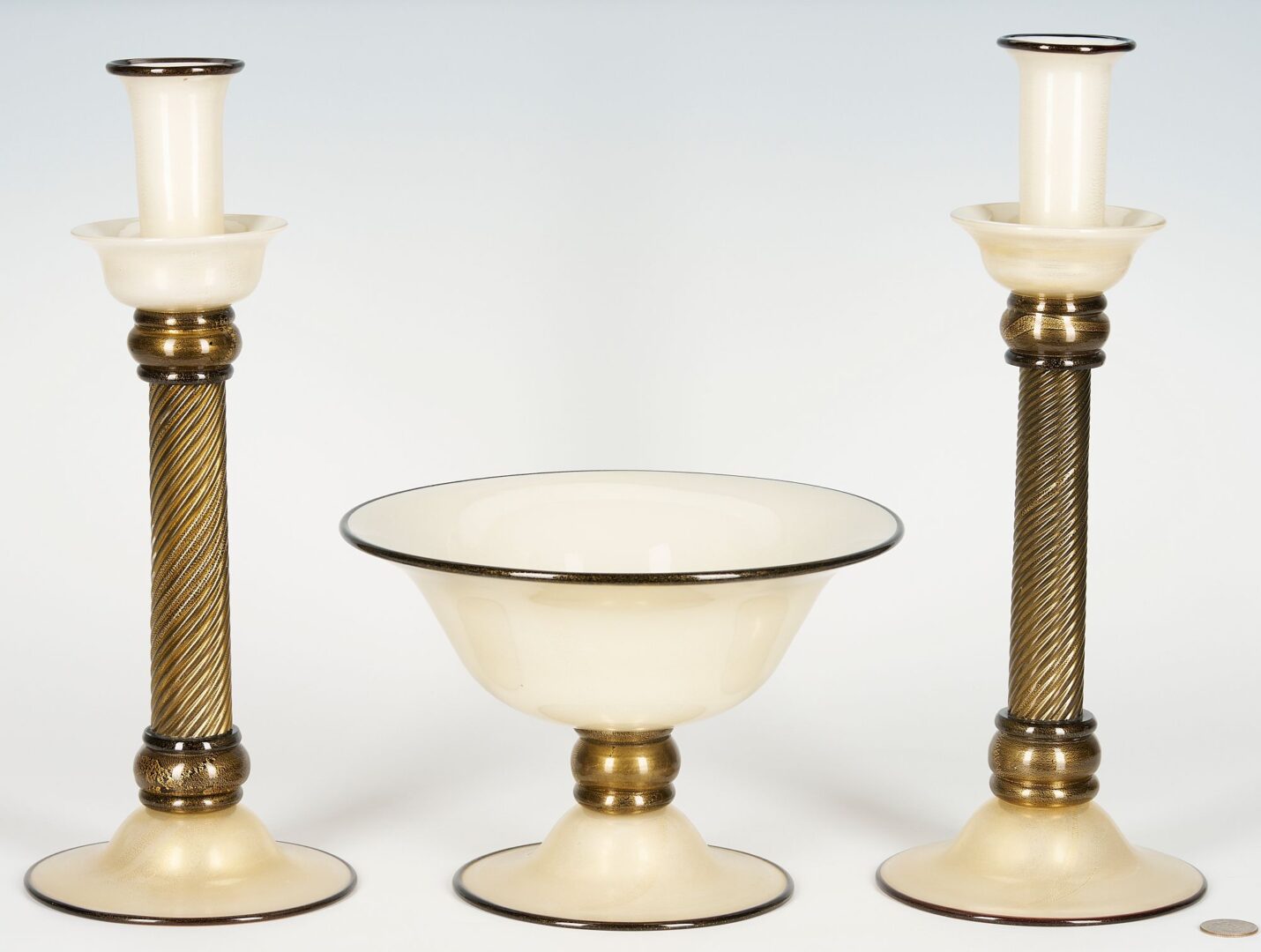 Lot 337: 3 Pcs. Alberto Dona Murano Glass, Bowl & Candlesticks