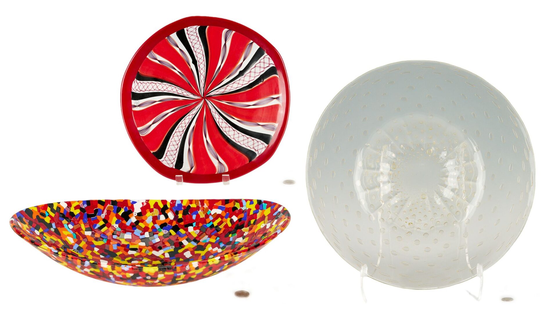 Lot 338: 3 Italian Art Glass Items incl. Chargers, Millefiori Bowl