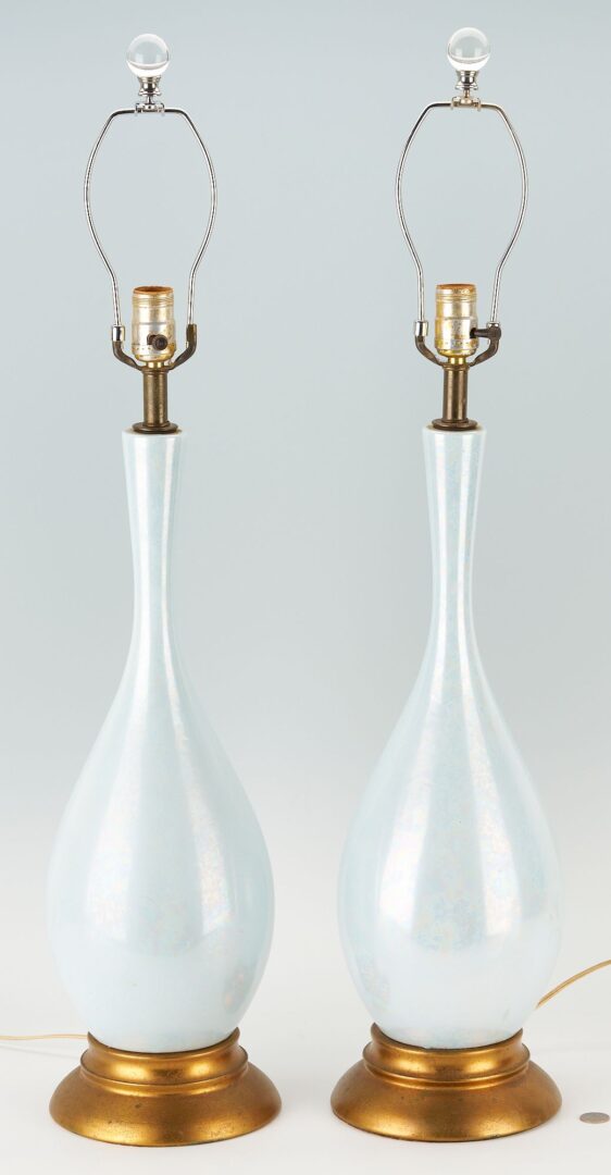 Lot 340: Pair MCM Iridescent Blue Ceramic Lamps