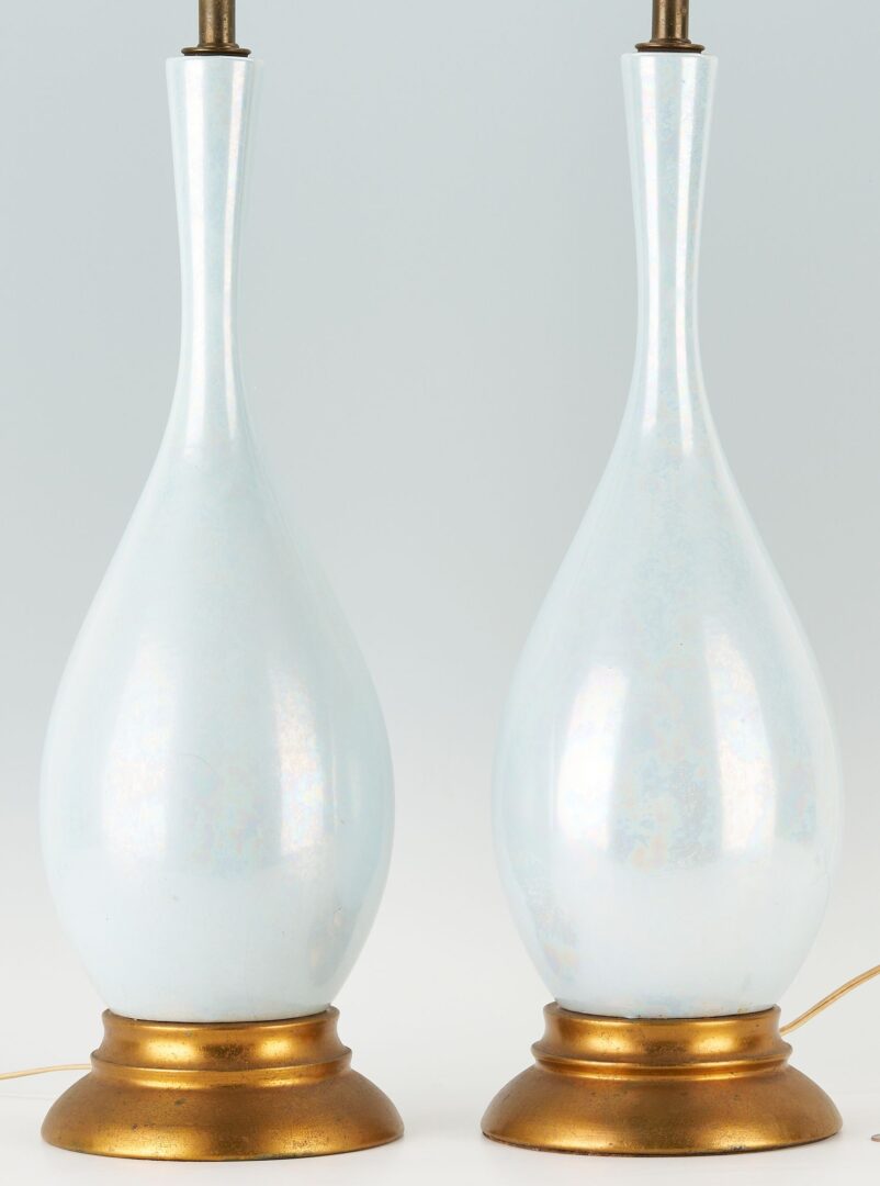 Lot 340: Pair MCM Iridescent Blue Ceramic Lamps