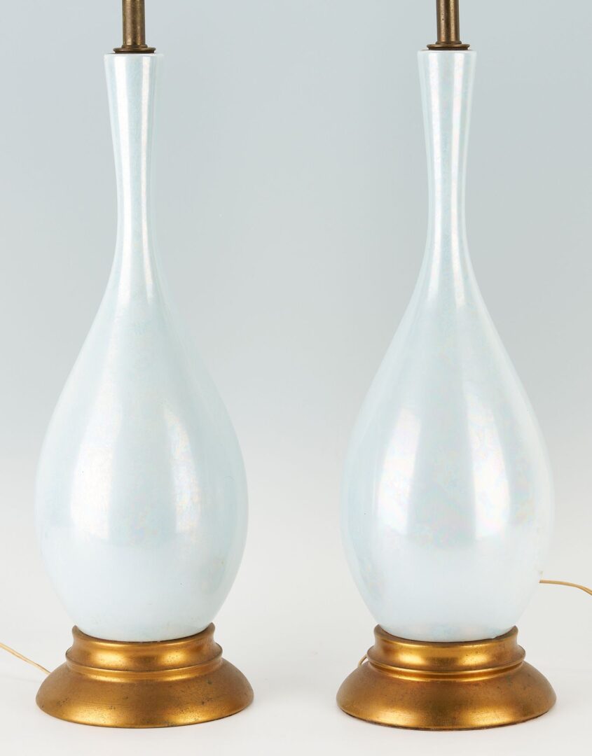 Lot 340: Pair MCM Iridescent Blue Ceramic Lamps