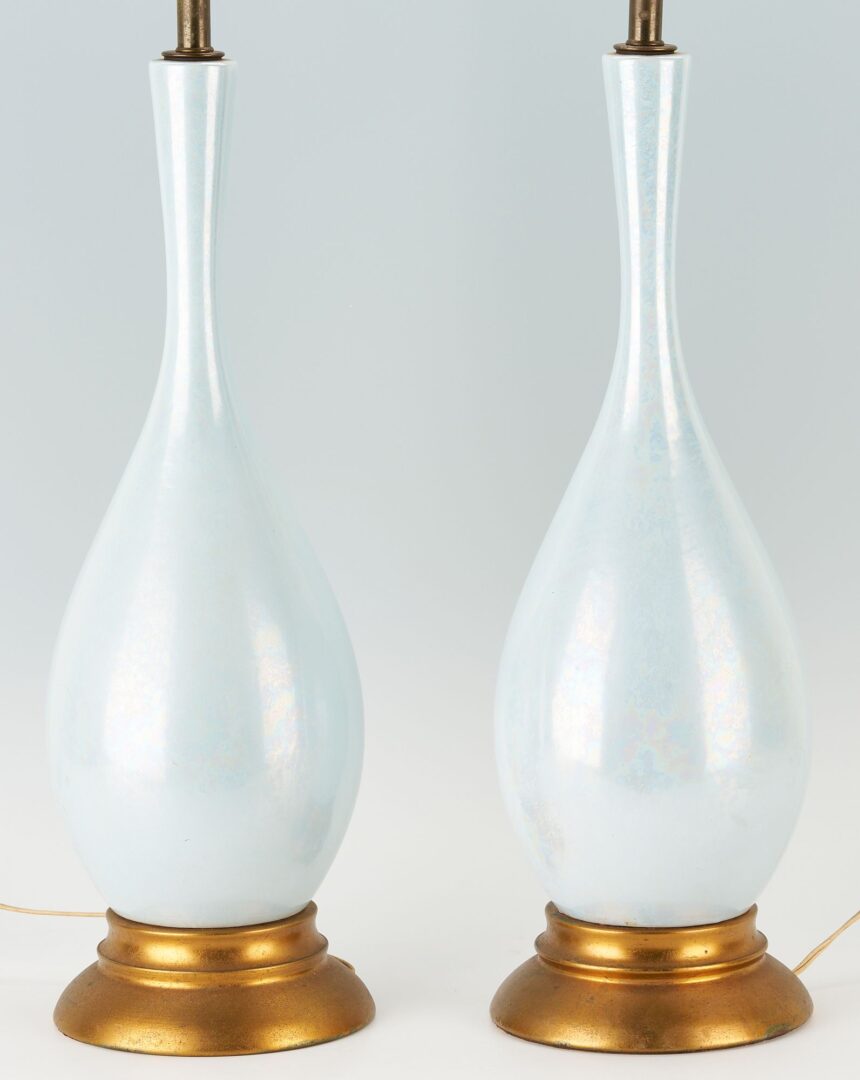 Lot 340: Pair MCM Iridescent Blue Ceramic Lamps