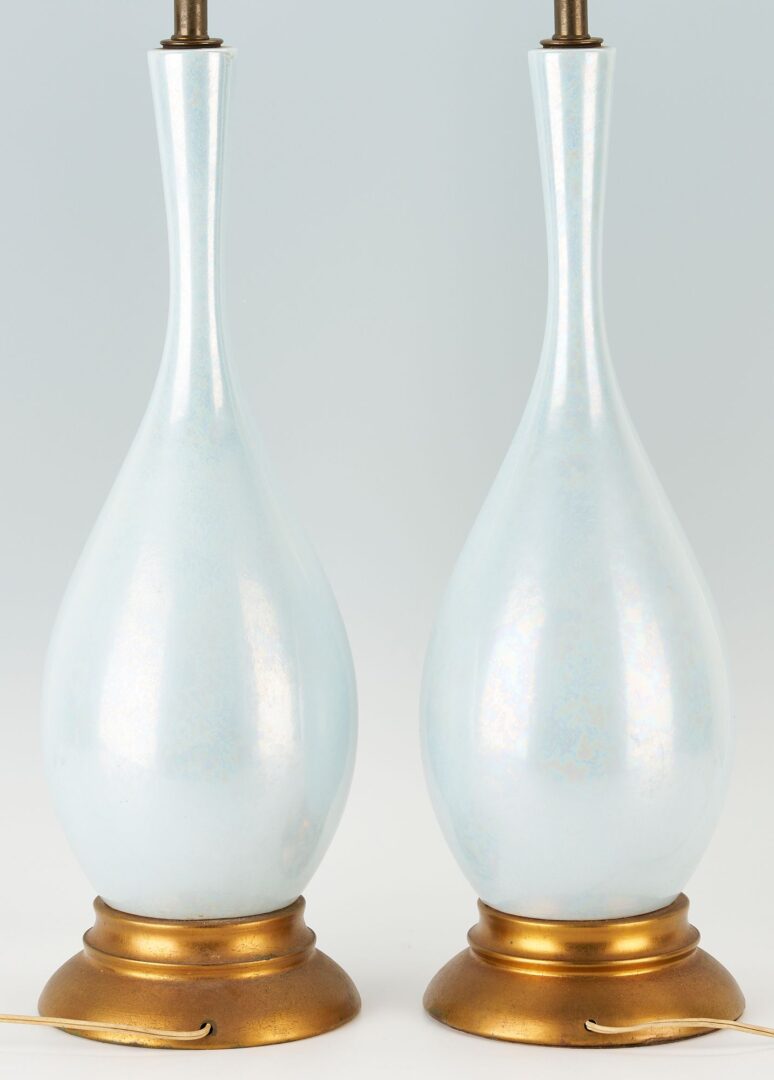 Lot 340: Pair MCM Iridescent Blue Ceramic Lamps