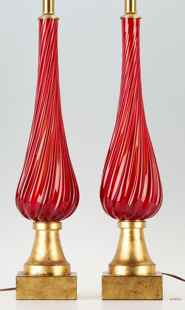 Lot 341: Pair MCM Red Murano Glass Table Lamps