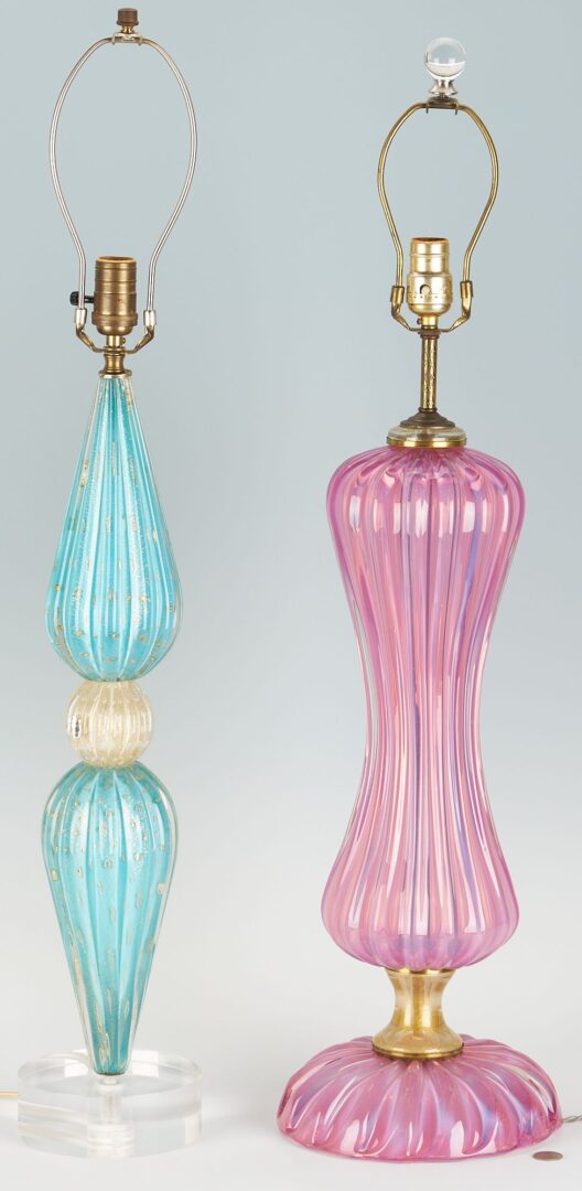 Lot 342: 2 MCM Murano Glass Table Lamps, incl. Camer