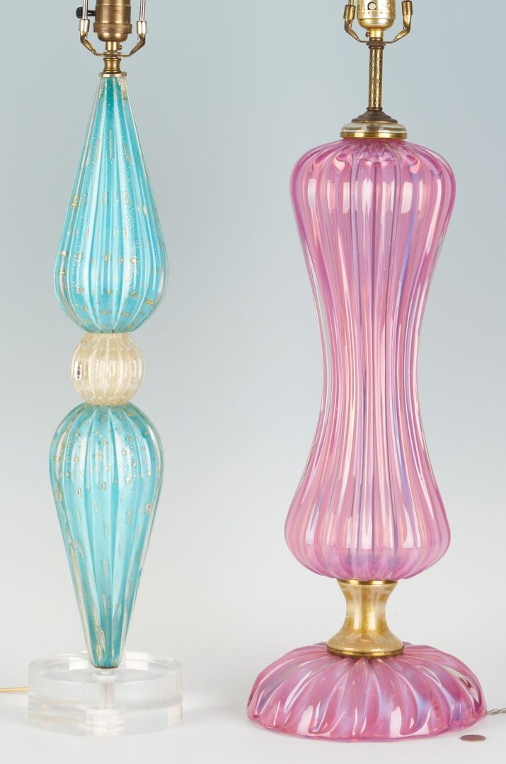 Lot 342: 2 MCM Murano Glass Table Lamps, incl. Camer