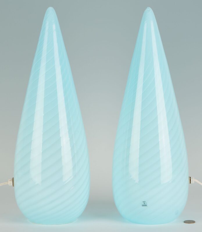 Lot 343: Pair of Italian Vetri Murano Glass Lamps, 20th c.
