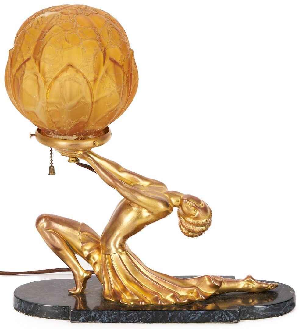 Lot 344: Art Deco Lamp, Dancer with Crackle Shade