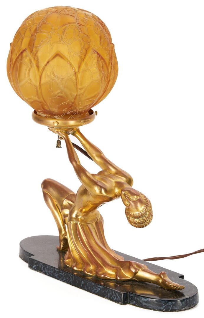 Lot 344: Art Deco Lamp, Dancer with Crackle Shade