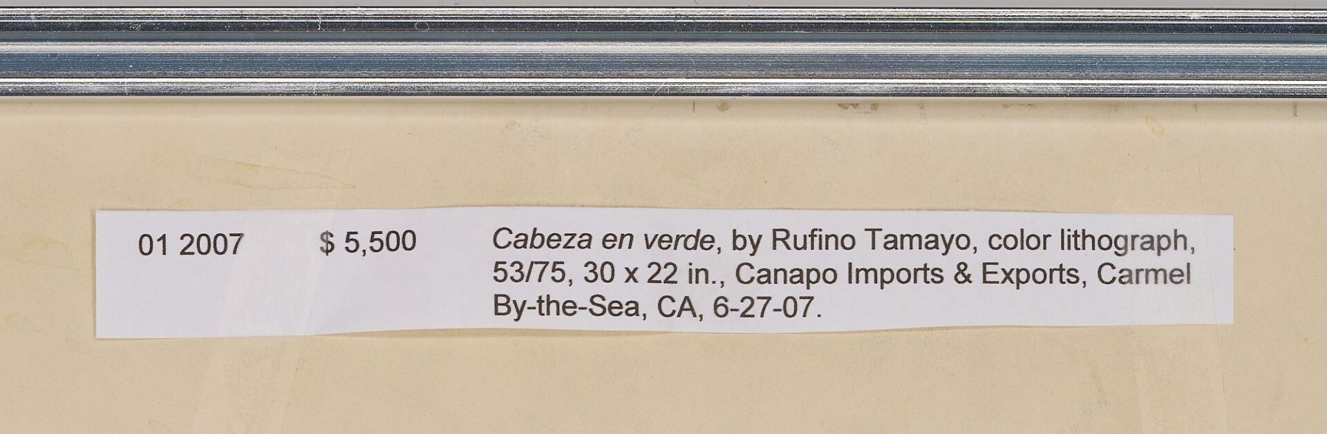 Lot 354: Rufino Tamayo Lithograph, Cabeza en Verde