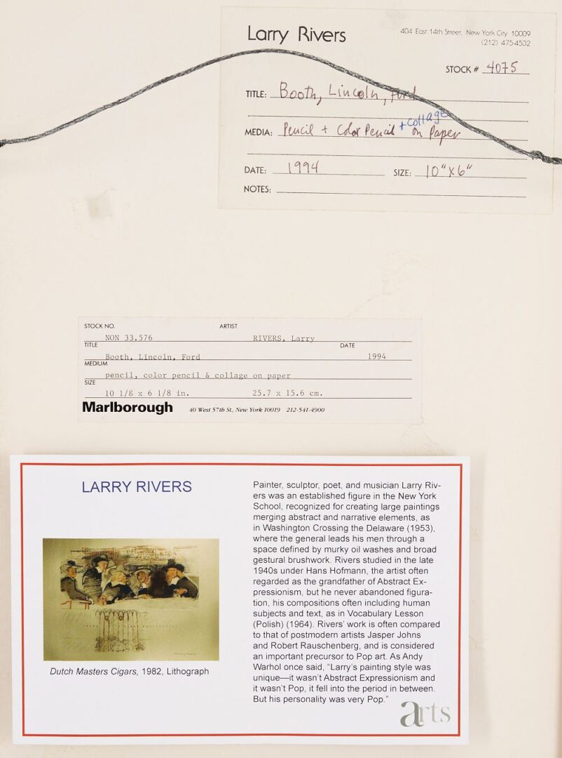 Lot 365: Larry Rivers Collage & Pencil on Paper, 1994; Booth, Lincoln, Ford