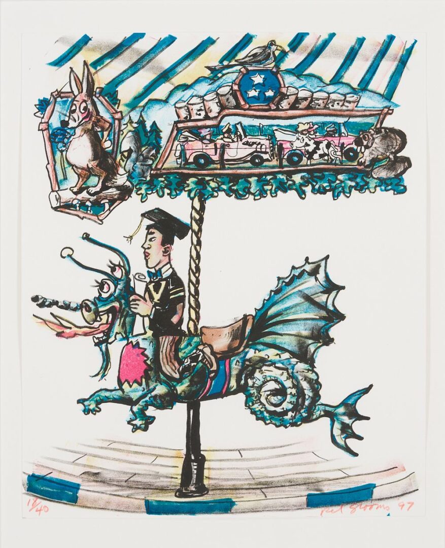 Lot 367: Red Grooms Signed Litho, Fox Trot Carousel, Charlie Soong