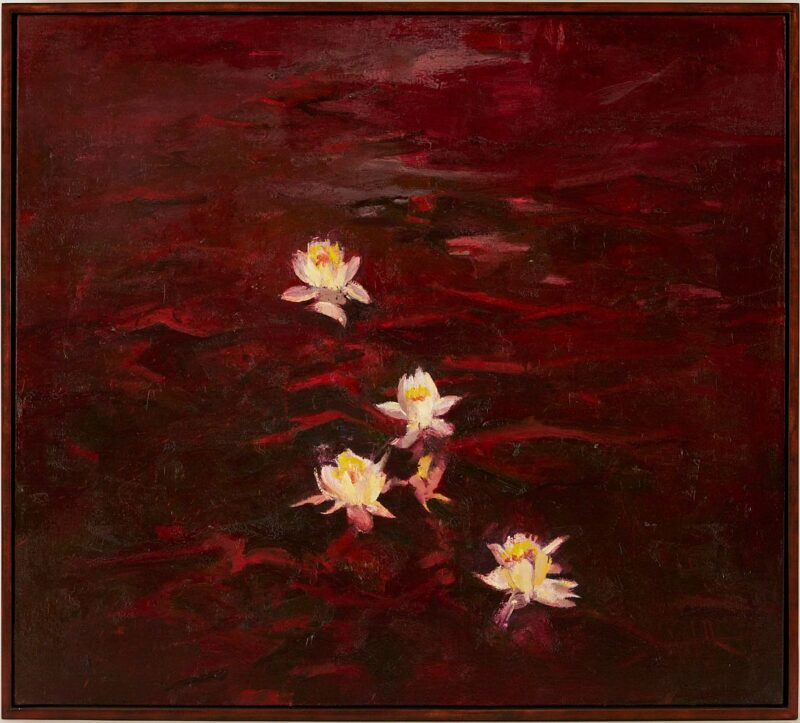 Lot 372: John Alexander O/C, Water Lilies, Deep Red