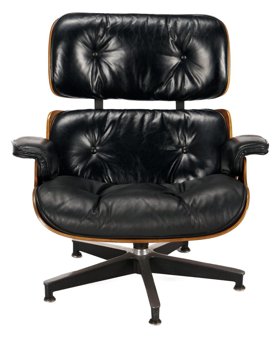 Lot 382: Eames Black Lounge Chair and Ottoman by Herman Miller, Set 1 of 2