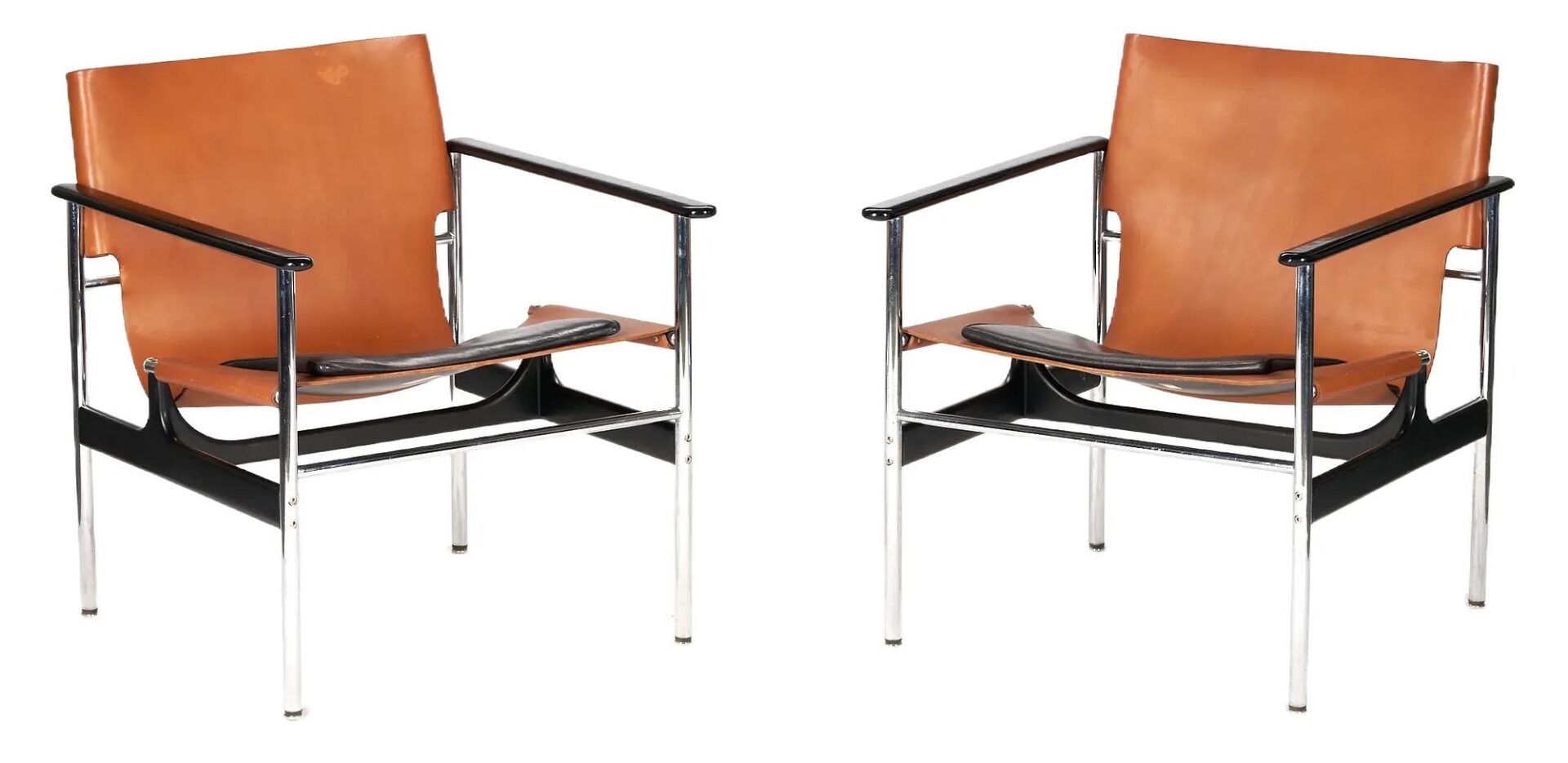 Lot 385: Pair of Chas. Pollock for Knoll Sling Chairs, c. 1965