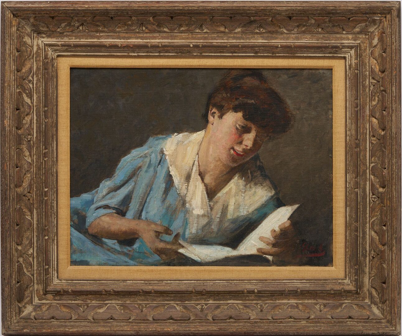 Lot 397: Armin Glatter O/C Painting of Woman Reading