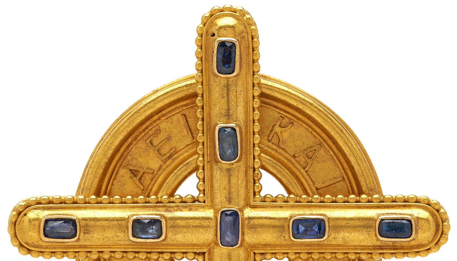 Lot 39: Ernesto Pierret Antique Gloria Patri Gold Brooch w/ Sapphires