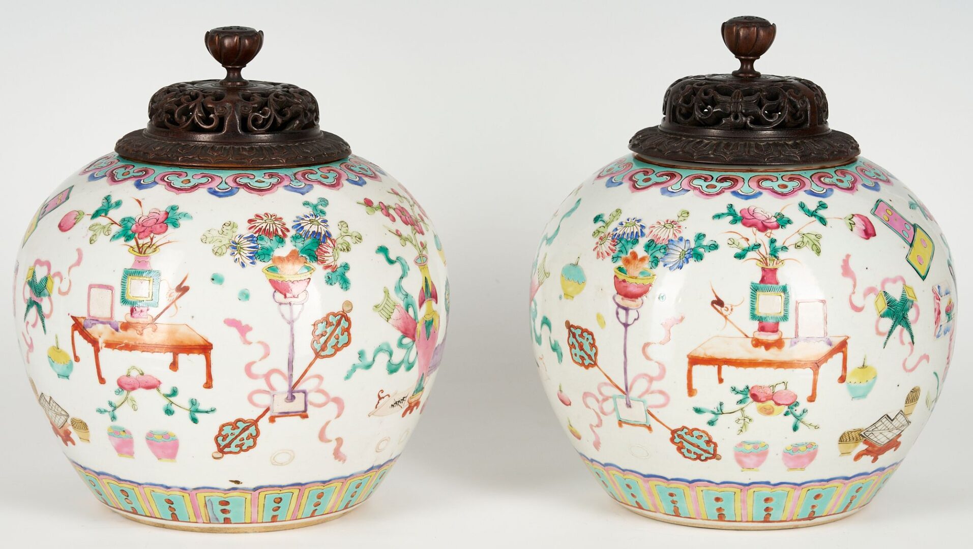 Lot 3: Pair of Chinese Famille Rose Porcelain Ginger Jars