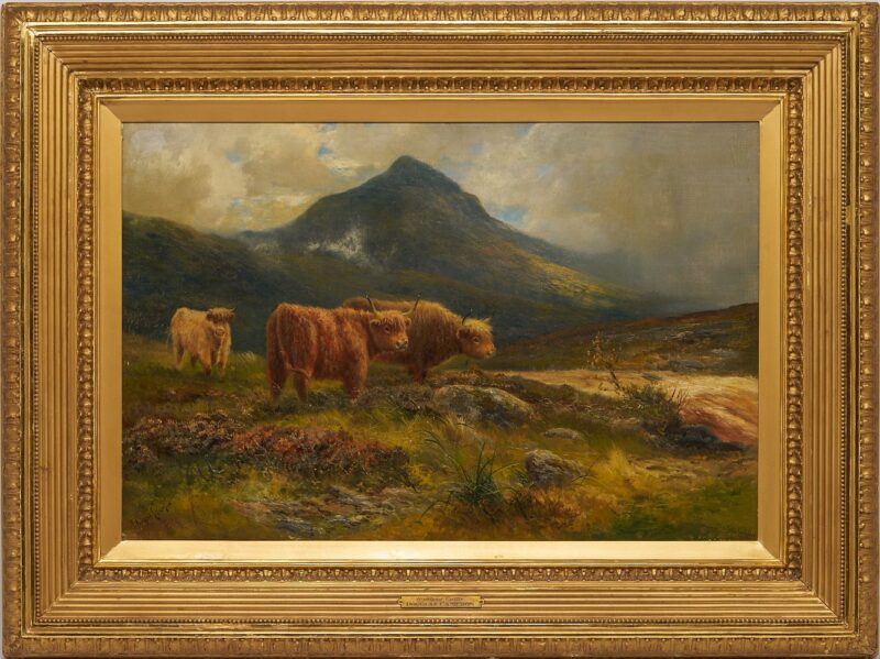Lot 401: Douglas Cameron O/C Scottish Landscape Painting, Highland Cattle