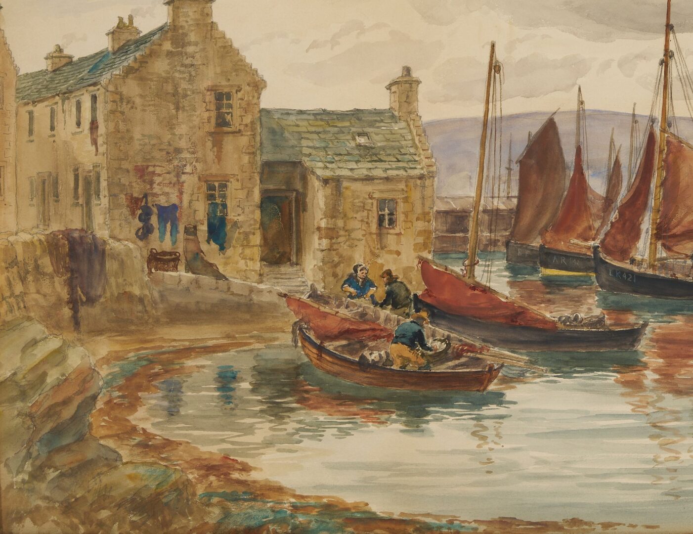 Lot 403: Alexander Ballingall Watercolor Coastal Scottish Scene