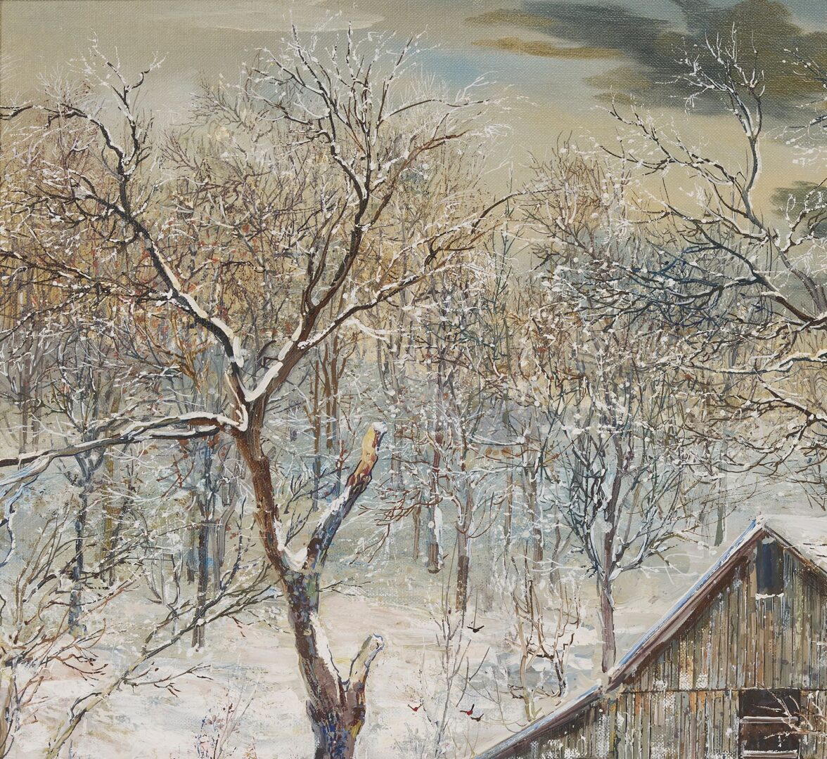 Lot 414: Marion Cook O/C TN Winter Landscape, Barn in Snow, 1980