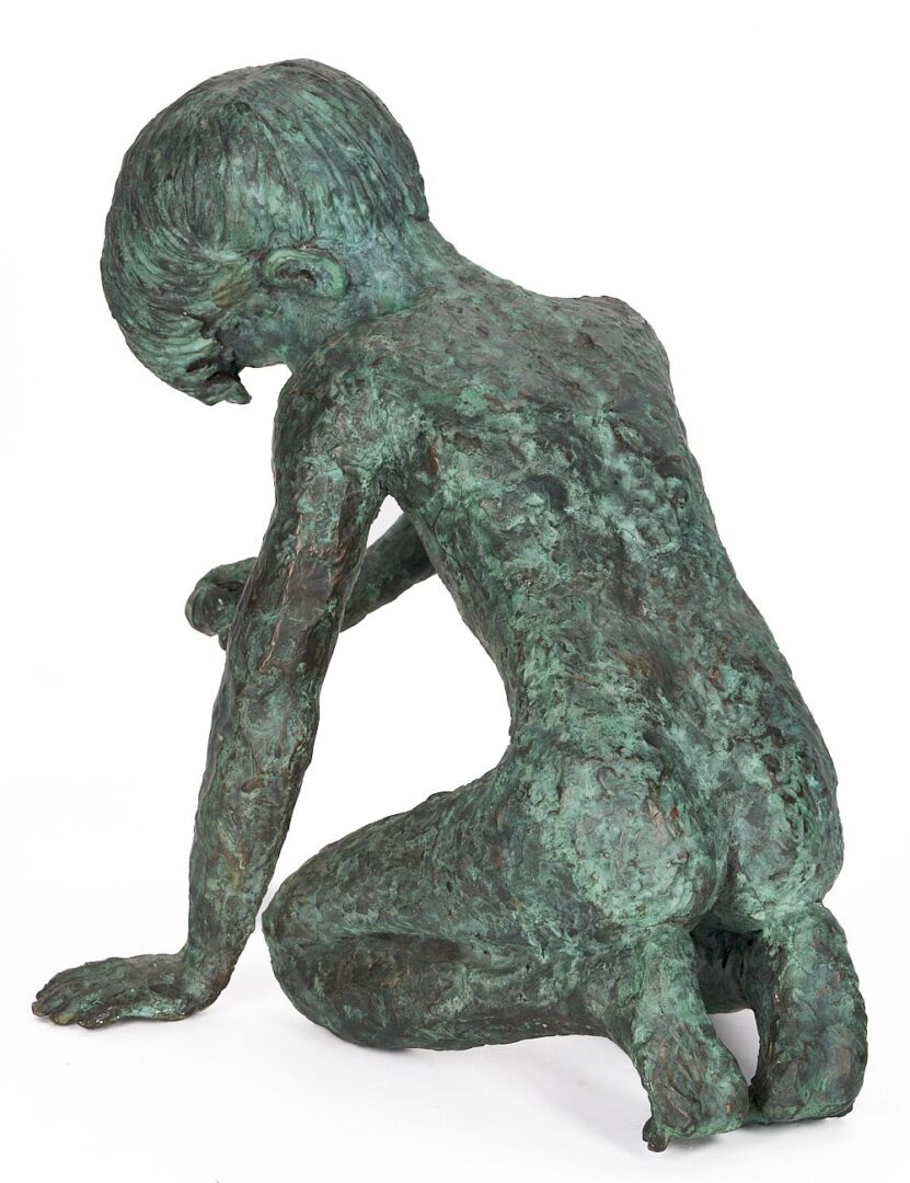 Lot 419: Jesse Beasley Bronze Child w/ Squirrel