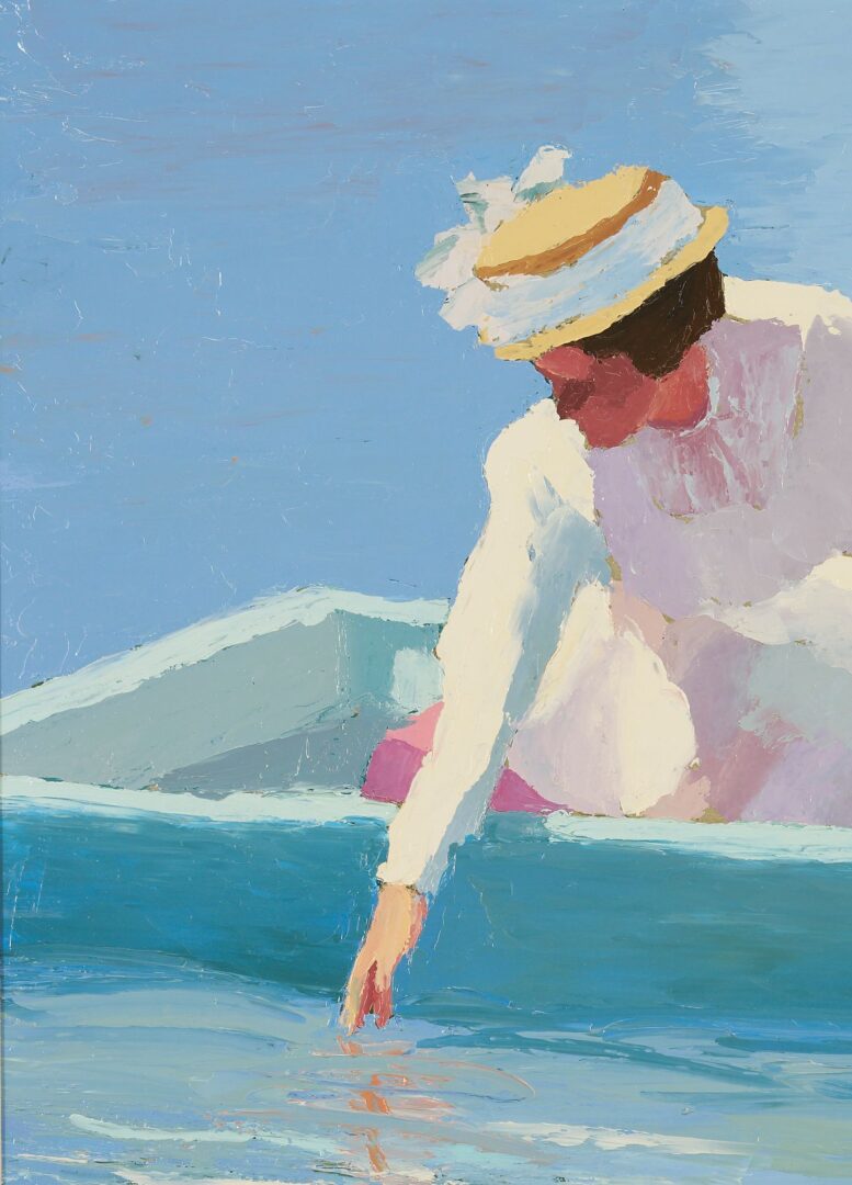 Lot 423: Harold Kraus O/B Painting, Woman in a Boat, 1988