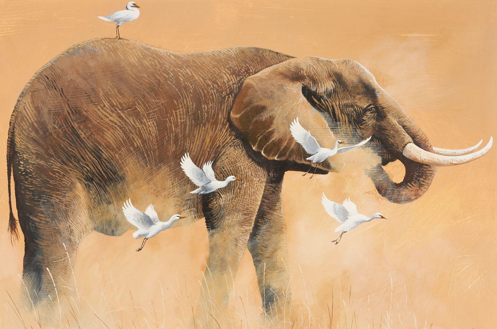 Lot 426: Phillip Crowe Acrylic on Board Painting, African Elephant