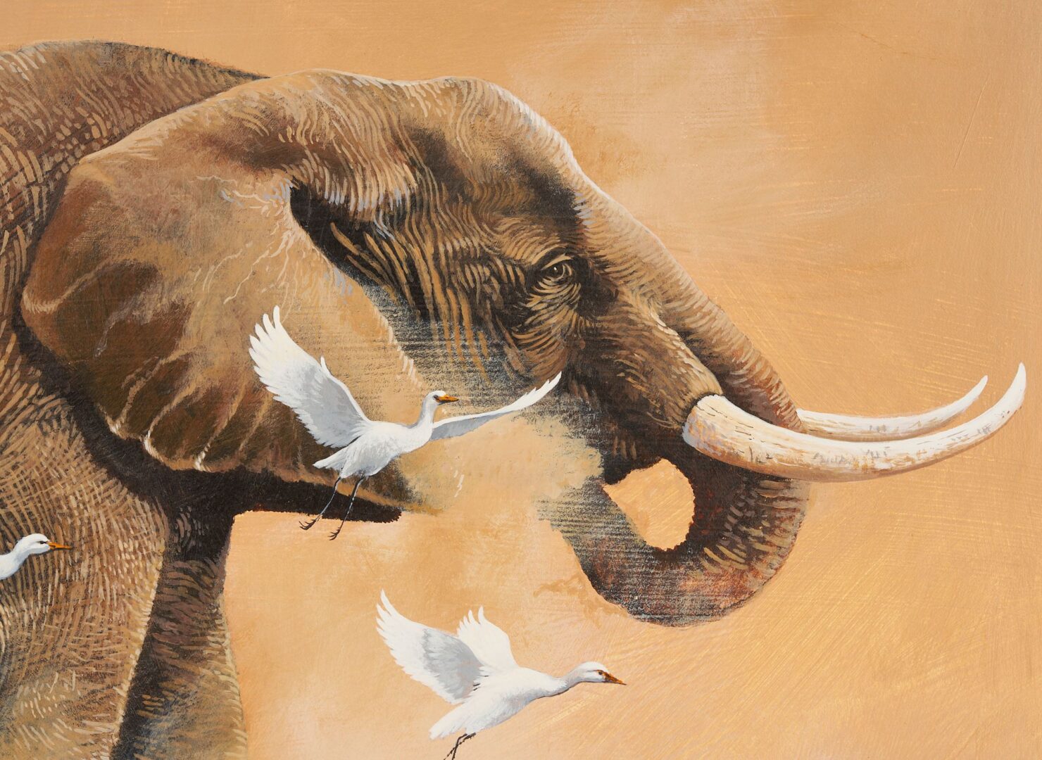 Lot 426: Phillip Crowe Acrylic on Board Painting, African Elephant