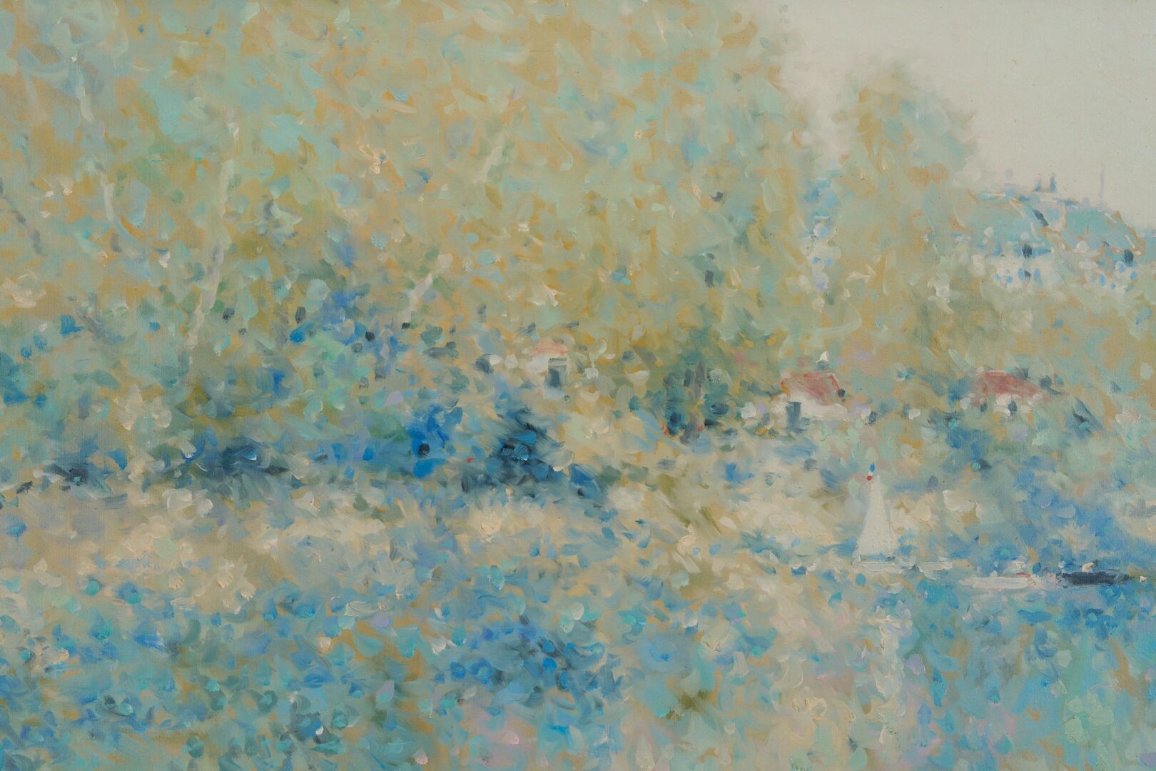 Lot 437: Andre Gisson O/C Impressionist Springtime Lake Scene