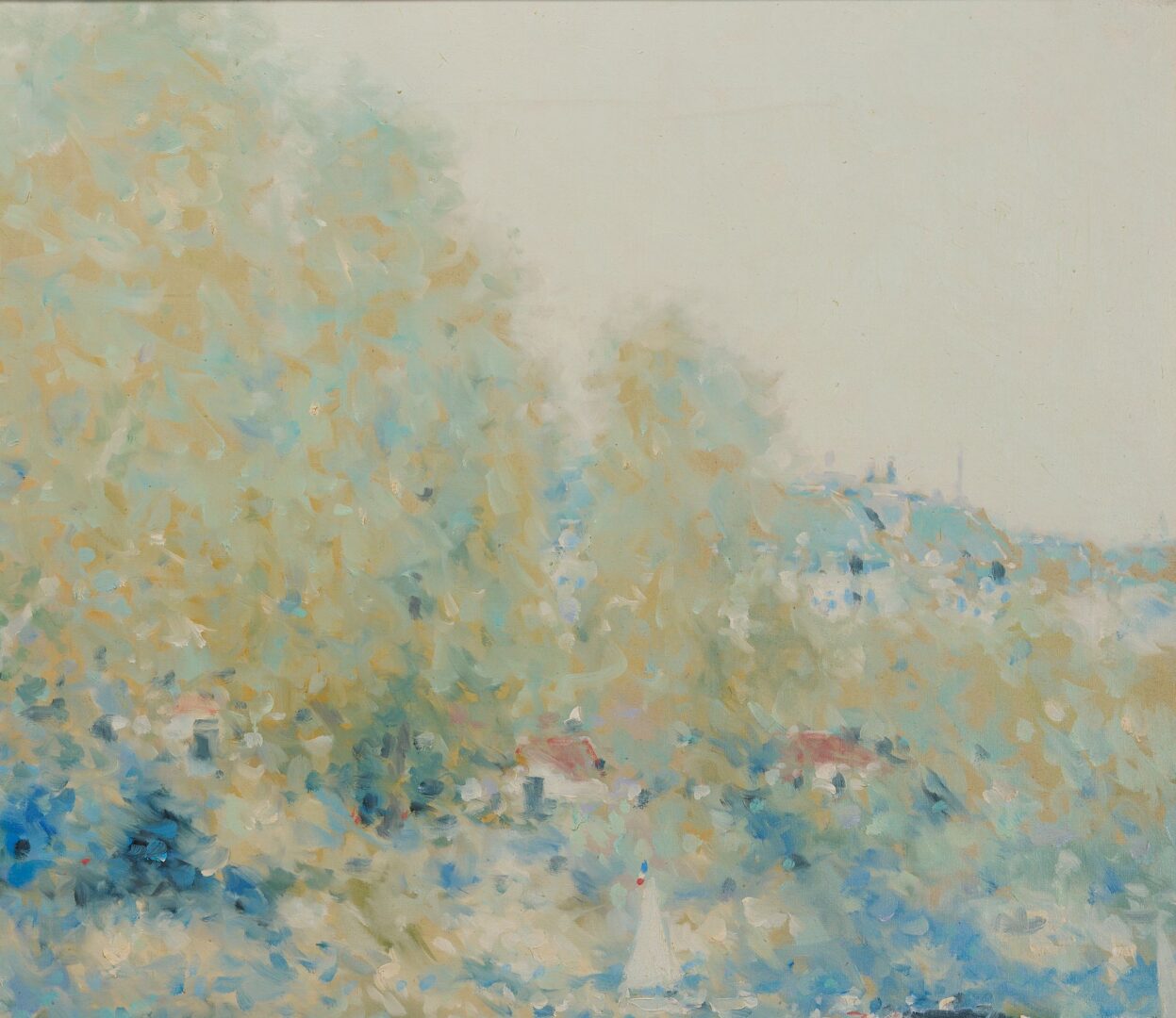 Lot 437: Andre Gisson O/C Impressionist Springtime Lake Scene