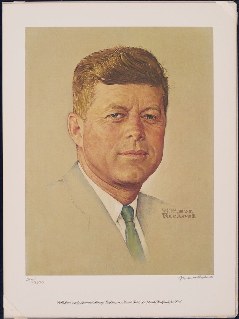 Lot 450: Norman Rockwell Signed John F. Kennedy Portrait, 1976