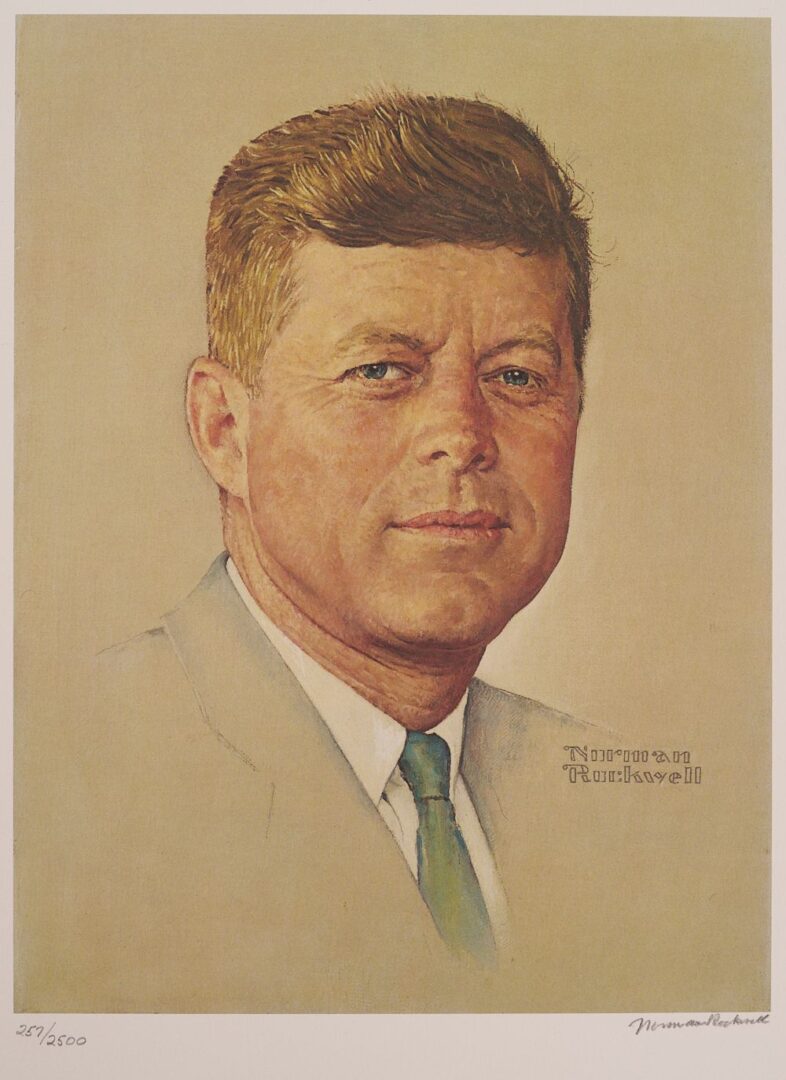 Lot 450: Norman Rockwell Signed John F. Kennedy Portrait, 1976