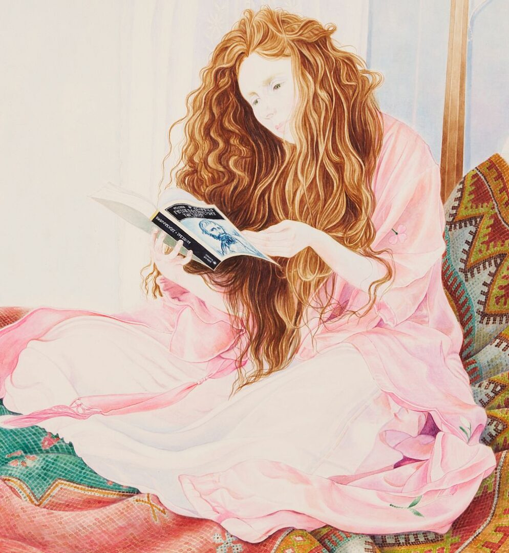 Lot 451: Claire Khalil Watercolor, Woman Reading