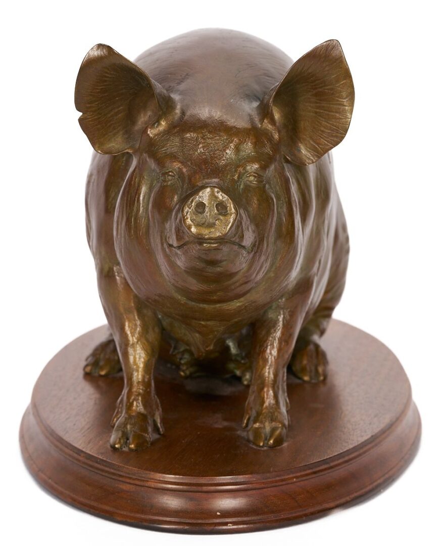 Lot 454: Andre Harvey Bronze Sitting Pig Sculpture