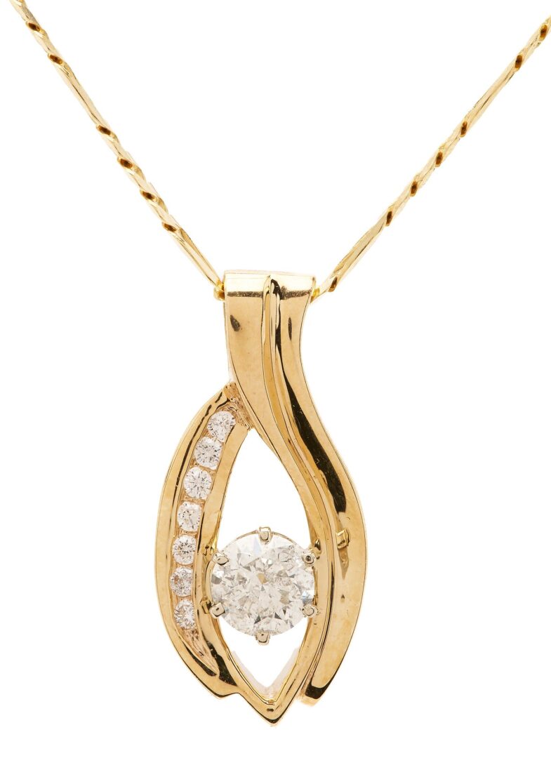 Lot 45: 14K Diamond Pendant & Necklace