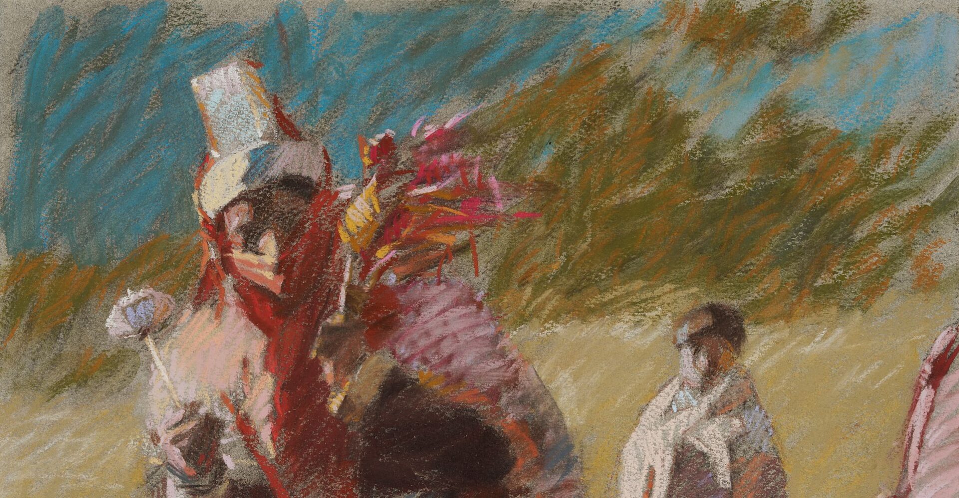 Lot 465: George Carlson Pastel, American Indian Dancer, 1977