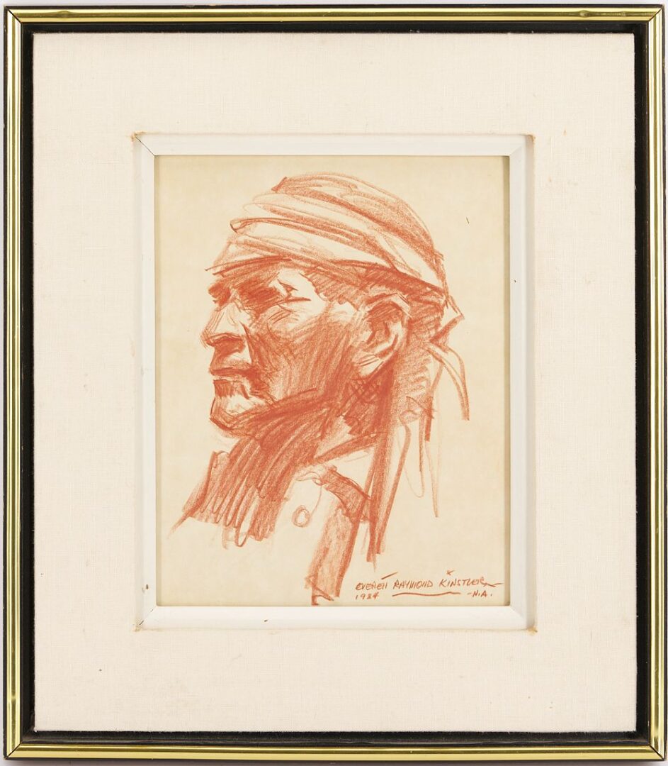 Lot 470: Everett Kinstler, Native American Portrait Drawing