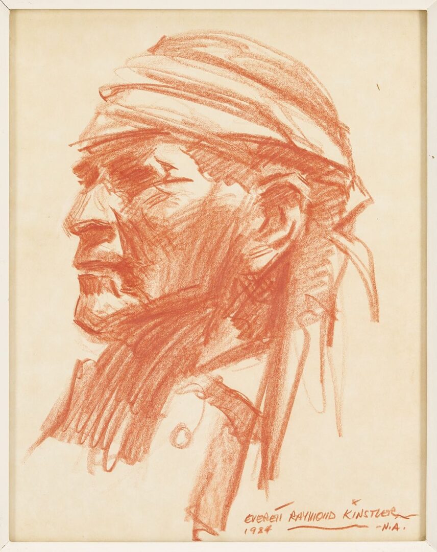 Lot 470: Everett Kinstler, Native American Portrait Drawing