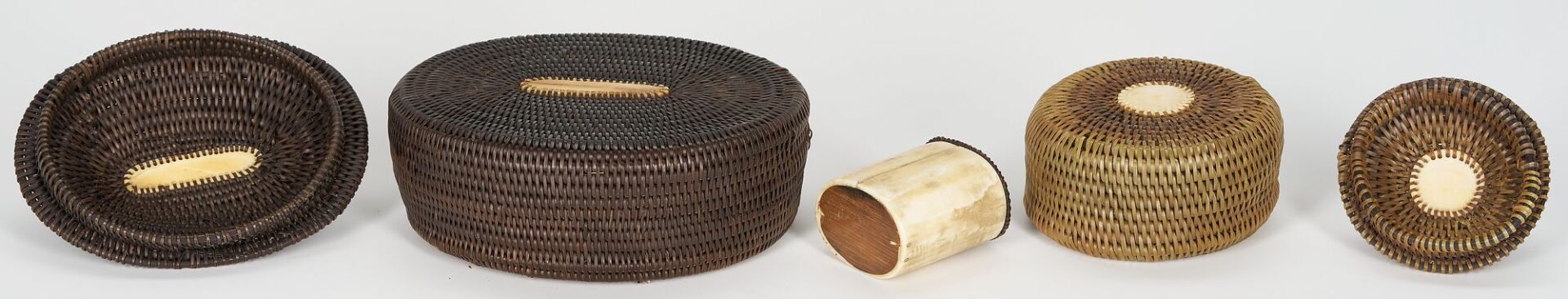 Lot 476: 3 Native American Inuit Baleen Items, Baskets and Box