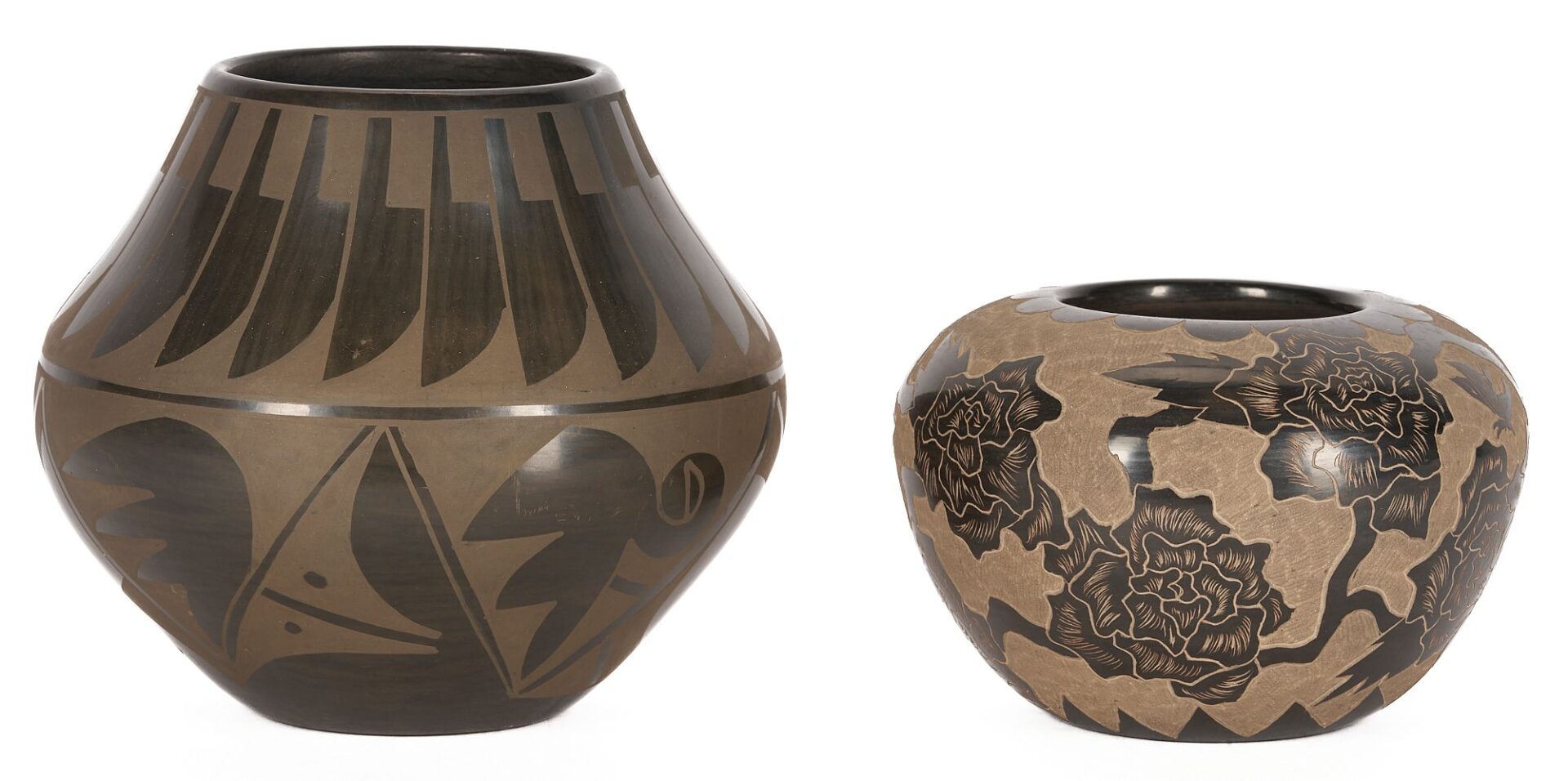 Lot 486: 2 Native American Pottery Jars, Martha Appleleaf & Gwen Tofoya