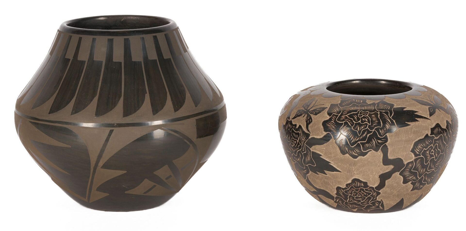 Lot 486: 2 Native American Pottery Jars, Martha Appleleaf & Gwen Tofoya