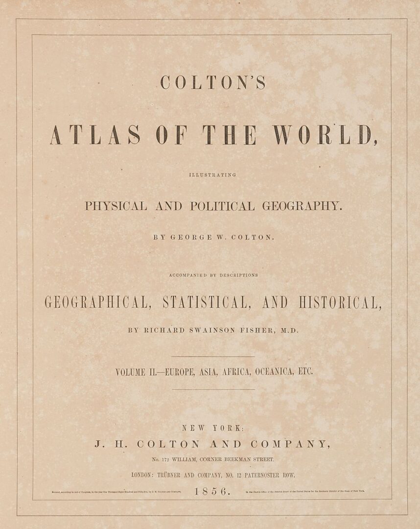 Lot 491: Colton's Atlas of the World, 1856, in Two Volumes; plus Africa / Mahdist War Map
