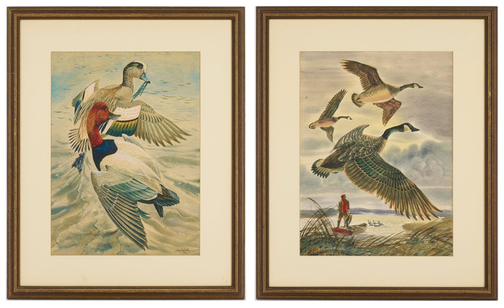 Lot 496: Pair of Ralph Ray, Jr. W/C Sporting Paintings, Ducks & Geese