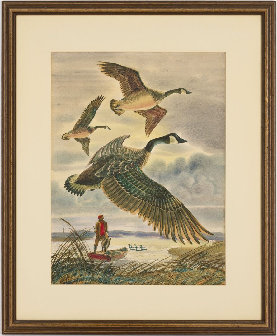 Lot 496: Pair of Ralph Ray, Jr. W/C Sporting Paintings, Ducks & Geese