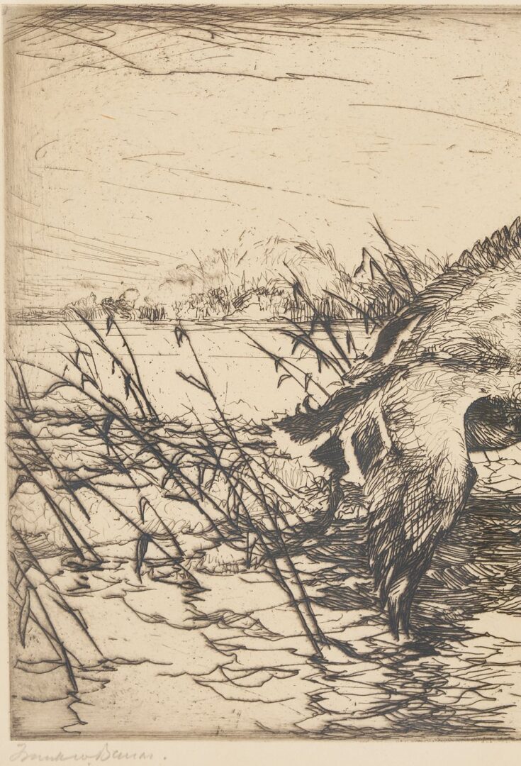 Lot 497: Frank Benson Etching, Duck in Flight